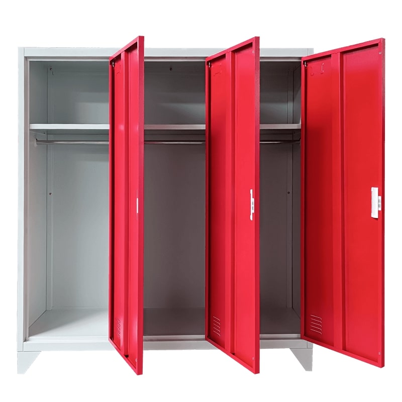 Троен нисък метален гардероб Carmen CR-1603 KZ сив-червен